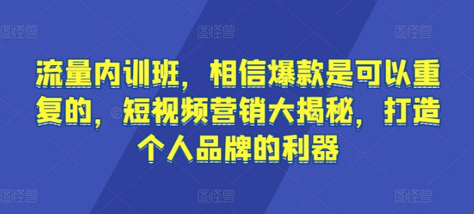 流量内训班，相信爆款是可以重复的，短视频营销大揭秘，打造个人品牌的利器-棋牌资源站