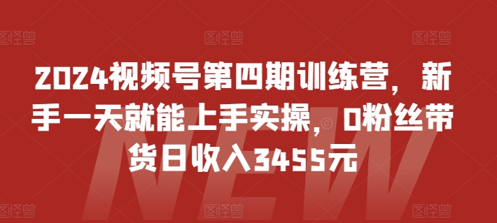 2024视频号第四期训练营，新手一天就能上手实操，0粉丝带货日收入3455元-棋牌资源站