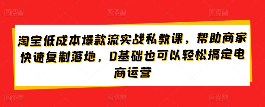 淘宝低成本爆款流实战私教课，帮助商家快速复制落地，0基础也可以轻松搞定电商运营-棋牌资源站