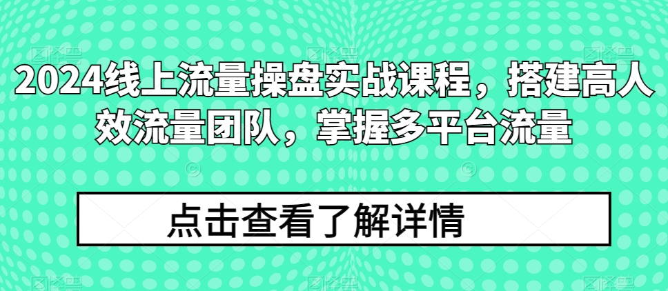 2024线上流量操盘实战课程，搭建高人效流量团队，掌握多平台流量-棋牌资源站