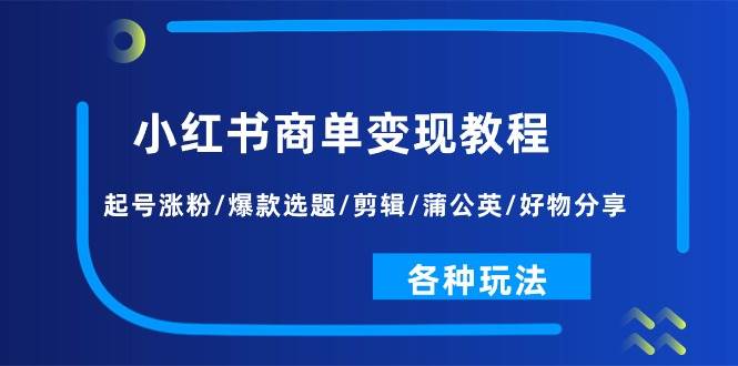 小红书商单变现教程：起号涨粉/爆款选题/剪辑/蒲公英/好物分享/各种玩法-棋牌资源站