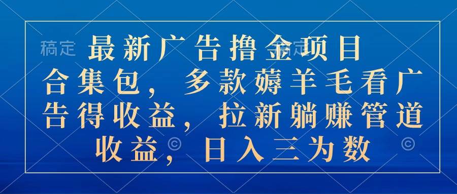 最新广告撸金项目合集包，多款薅羊毛看广告收益 拉新管道收益，日入三位数-棋牌资源站