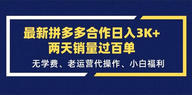 最新拼多多合作日入3K+两天销量过百单，无学费、老运营代操作、小白福利-棋牌资源站