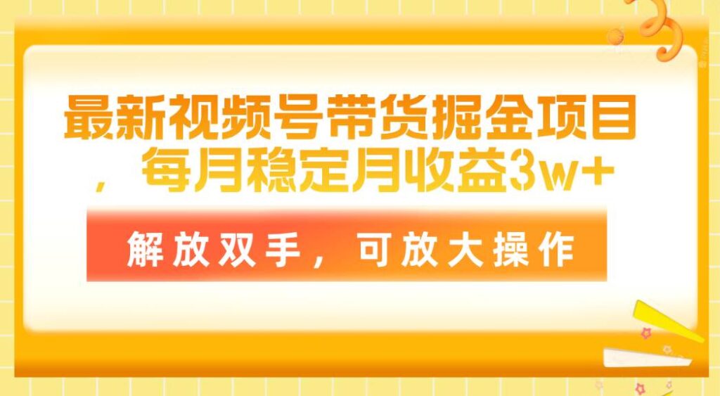 最新视频号带货掘金项目，每月稳定月收益3w+，解放双手，可放大操作-棋牌资源站
