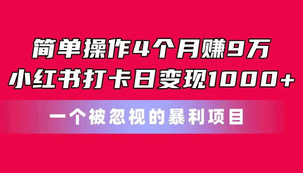 简单操作4个月赚9万！小红书打卡日变现1000+！一个被忽视的暴力项目-棋牌资源站