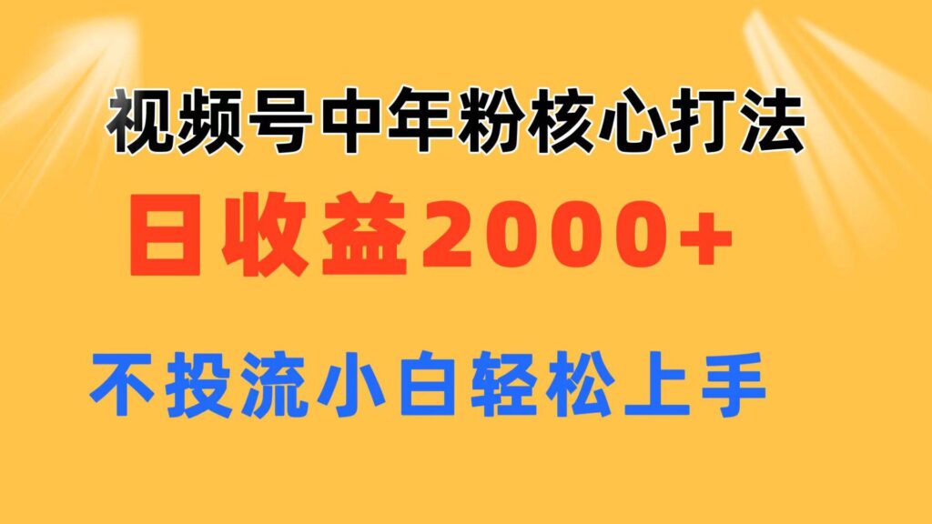 视频号中年粉核心玩法 日收益2000+ 不投流小白轻松上手-棋牌资源站