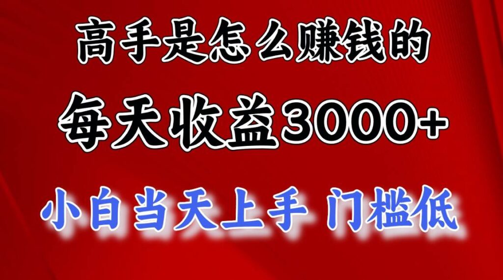 高手是怎么赚钱的，一天收益3000+ 这是穷人逆风翻盘的一个项目-棋牌资源站