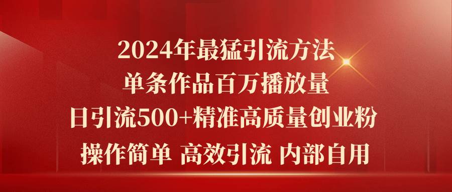 2024年最猛暴力引流方法，单条作品百万播放 单日引流500+高质量精准创业粉-棋牌资源站