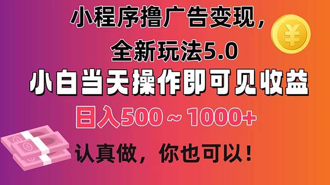 小程序撸广告变现，全新玩法5.0，小白当天操作即可上手，日收益 500~1000+-棋牌资源站