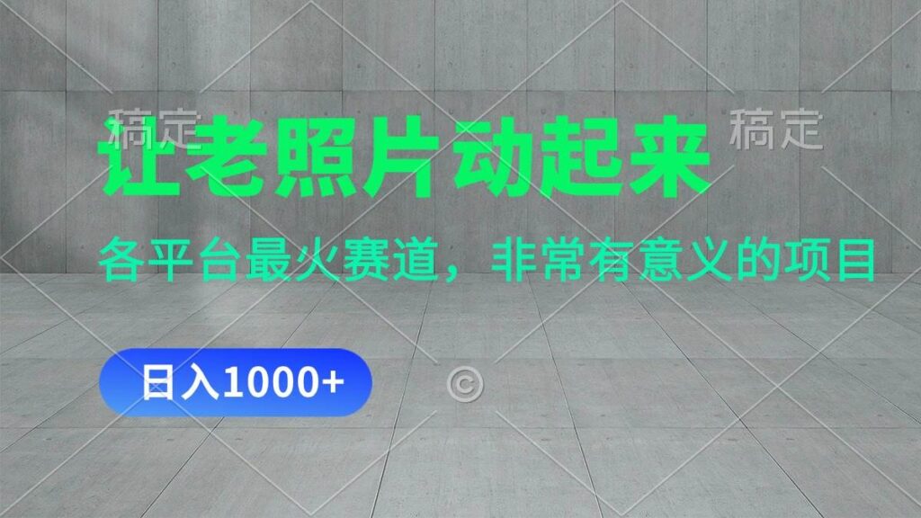 让老照片动起来，一天变现1000+，各平台最火赛道，看完就会-棋牌资源站