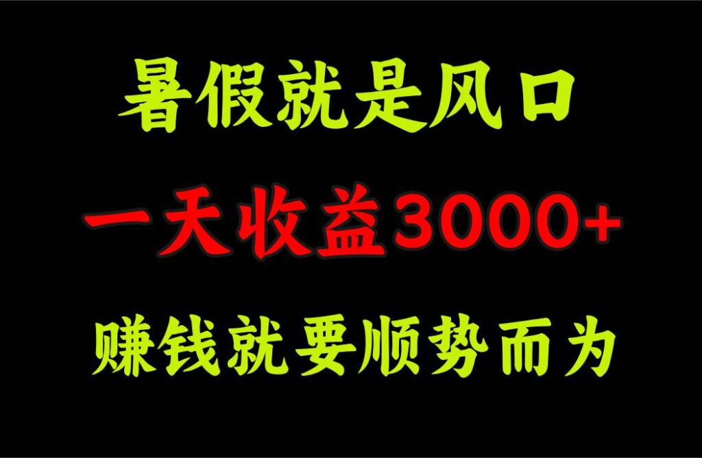 一天收益3000+ 赚钱就是顺势而为，暑假就是风口-棋牌资源站