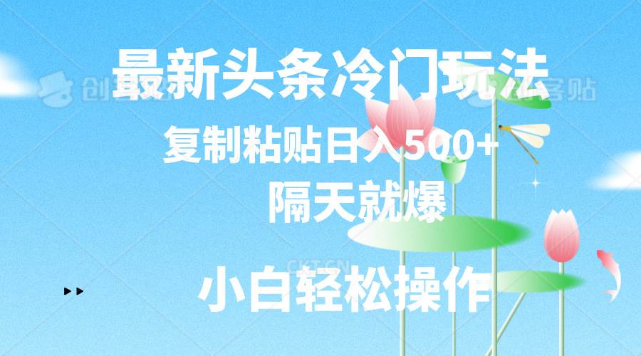最新头条冷门玩法，隔天就爆，复制粘贴日入500+-棋牌资源站