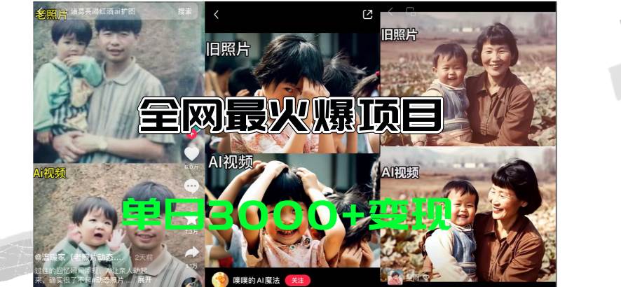 全网爆火的AI让老照片动起来教程，蹭热点日赚3000+，内含免费工具一键-棋牌资源站