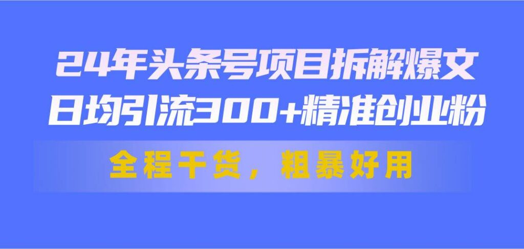 24年头条号项目拆解爆文，日均引流300+精准创业粉，全程干货，粗暴好用-棋牌资源站
