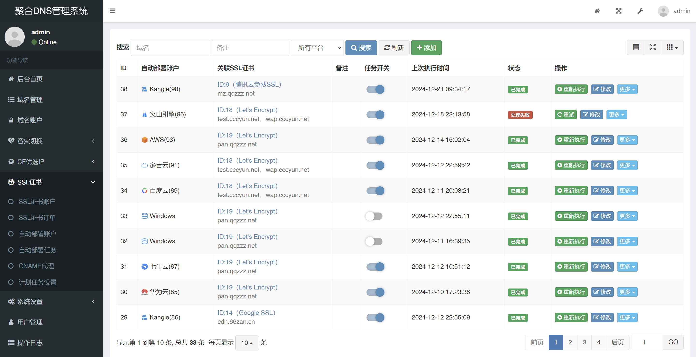彩虹聚合DNS管理系统最新版,自动申请部署SSL证书插图2 彩虹聚合DNS管理系统最新版,自动申请部署SSL证书插图2