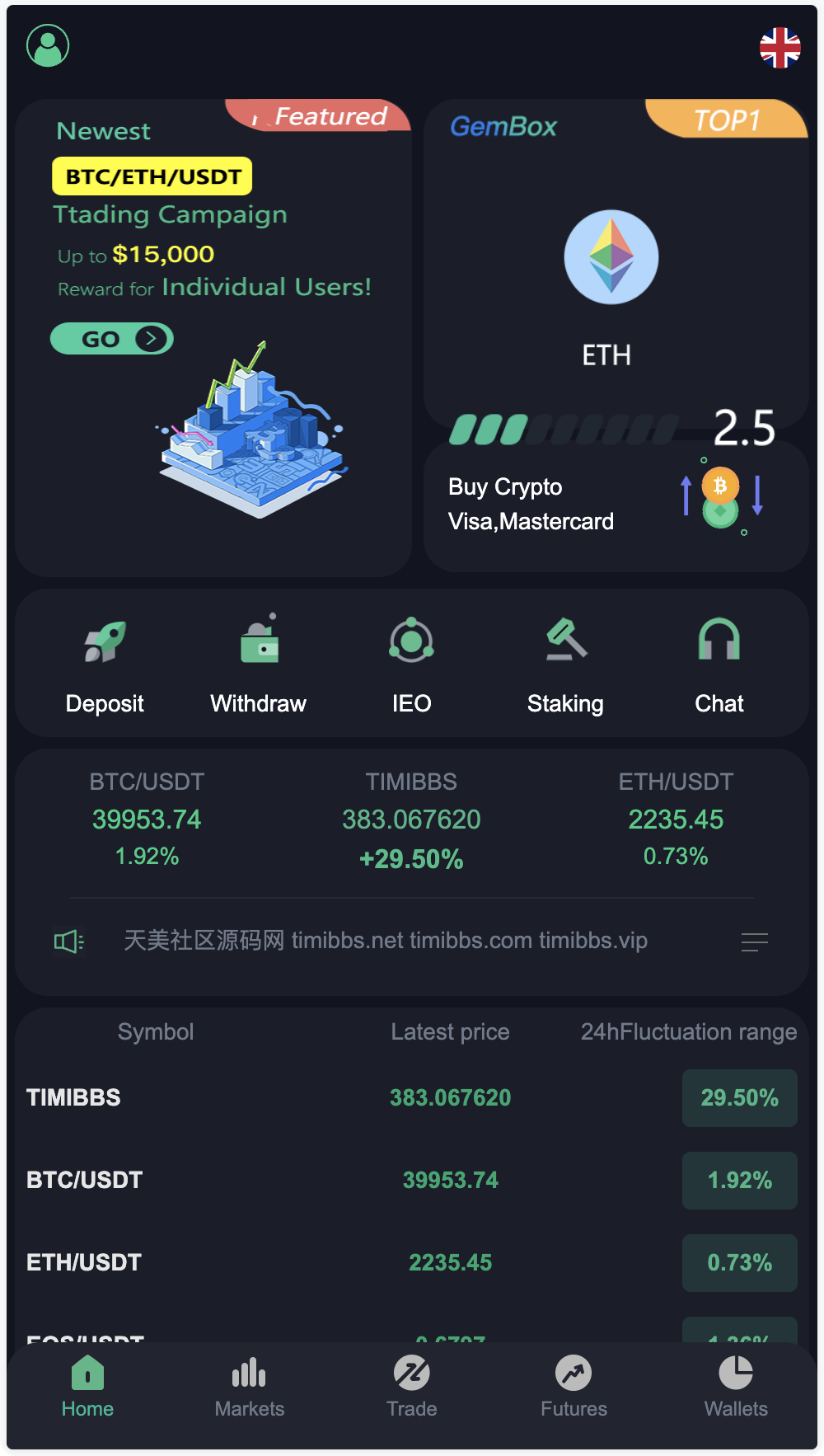 Gemini多语言交易所源码/币币交易+秒合约交易DeFi矿机+IEO认购+机器人刷单/k线结算都正常/自开k线/全开源运营版-棋牌资源站